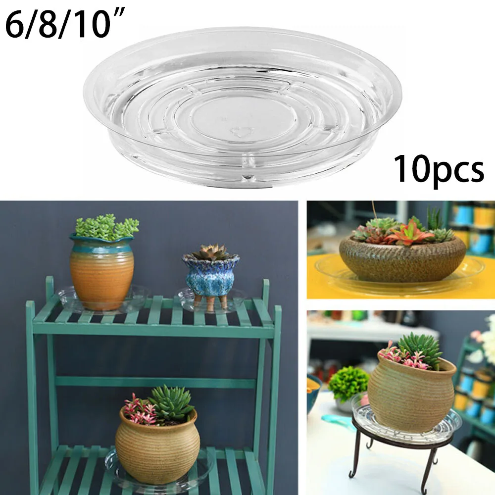 10pc Garden Plant Saucer Drip Tray Resin Plastic PET Flower Pot Garden Plant Flower Pot Home Garden Decor Clear-Snack Container
