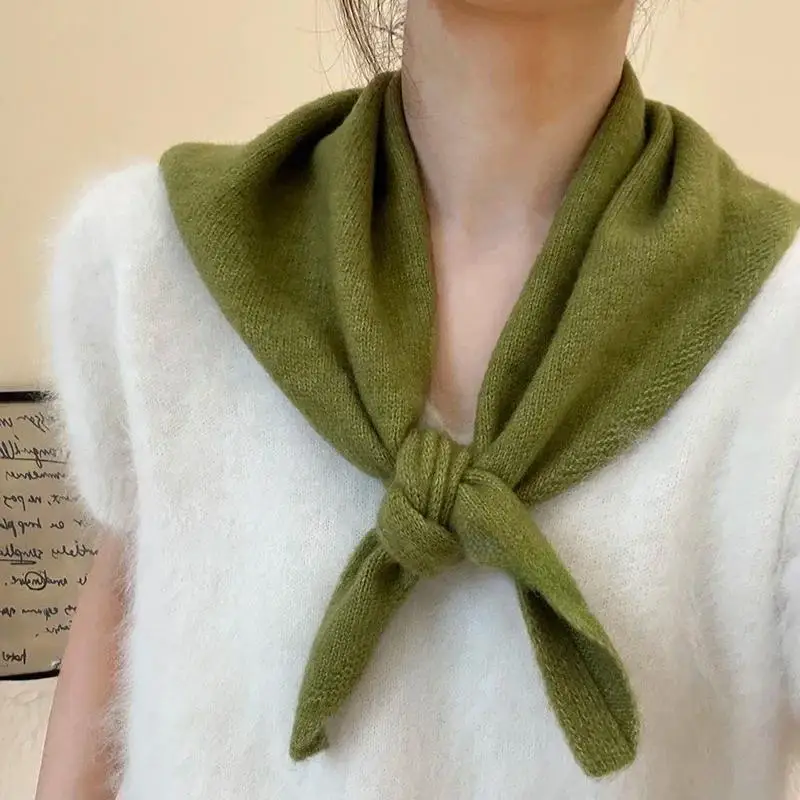 

1PC Korean Style Wool Knitted Triangular Green Scarf Women Headscarf Knitted Scarf Multi-functional Warm Knitted Scarf