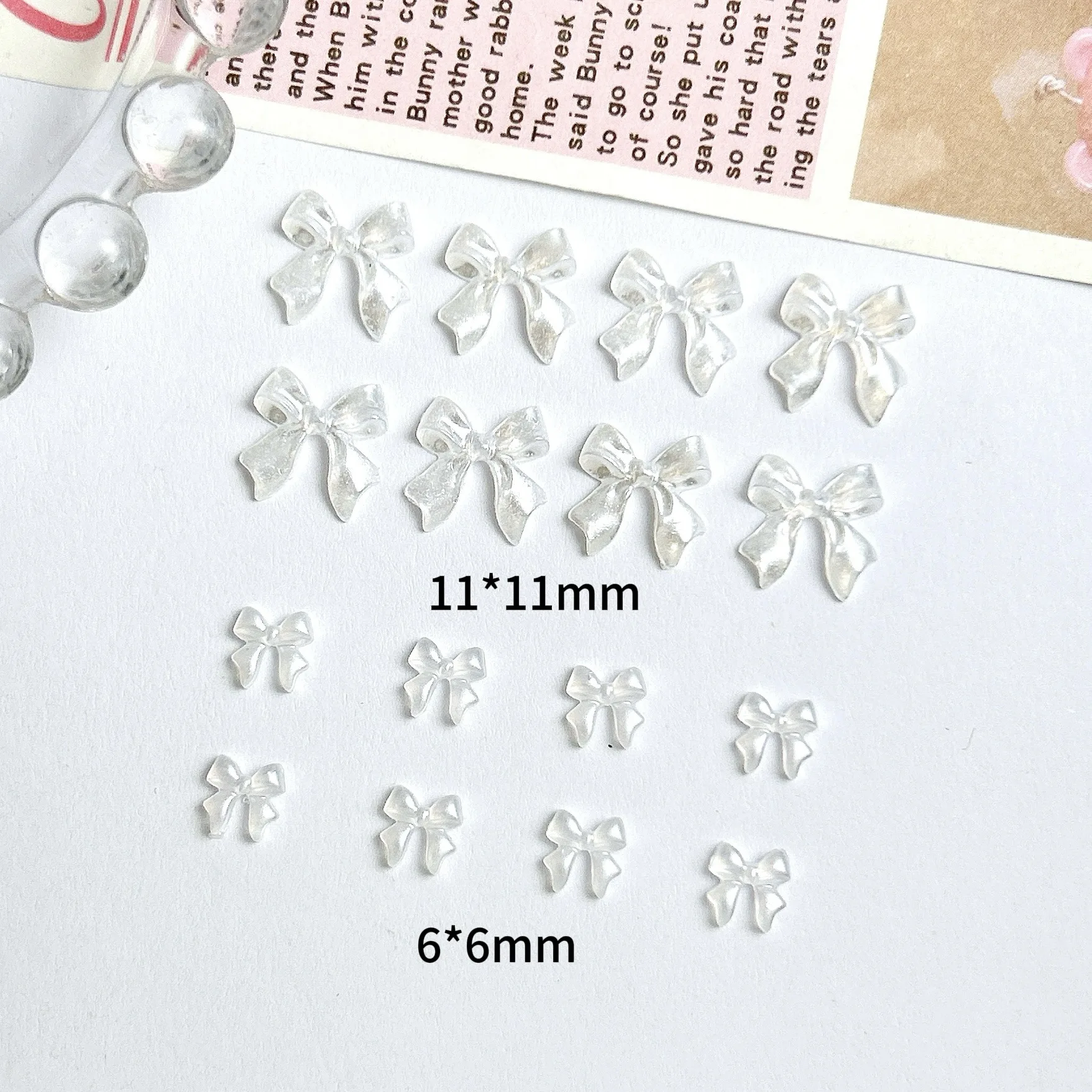 100PCS Japanese Style Pearlescent White Resin Bow Nail Charms Ribbon Bowknot DIY Accessories For Manicure Nail Art Decoration