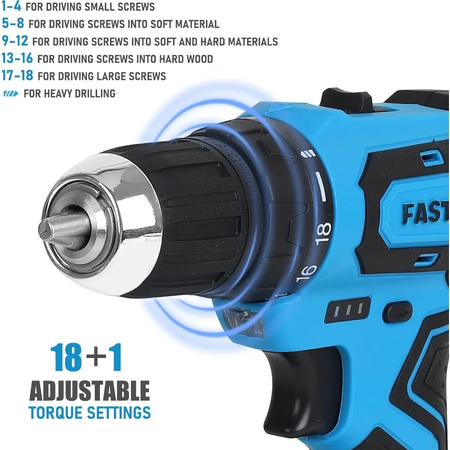 مجموعة أدوات منزلية لسائق الحفر اللاسلكي 232 قطعة 20 فولت لإصلاح المنزل مع مثقاب 12 بوصة حقيبة تخزين مفتوحة الفم واسعة باللون الأزرق