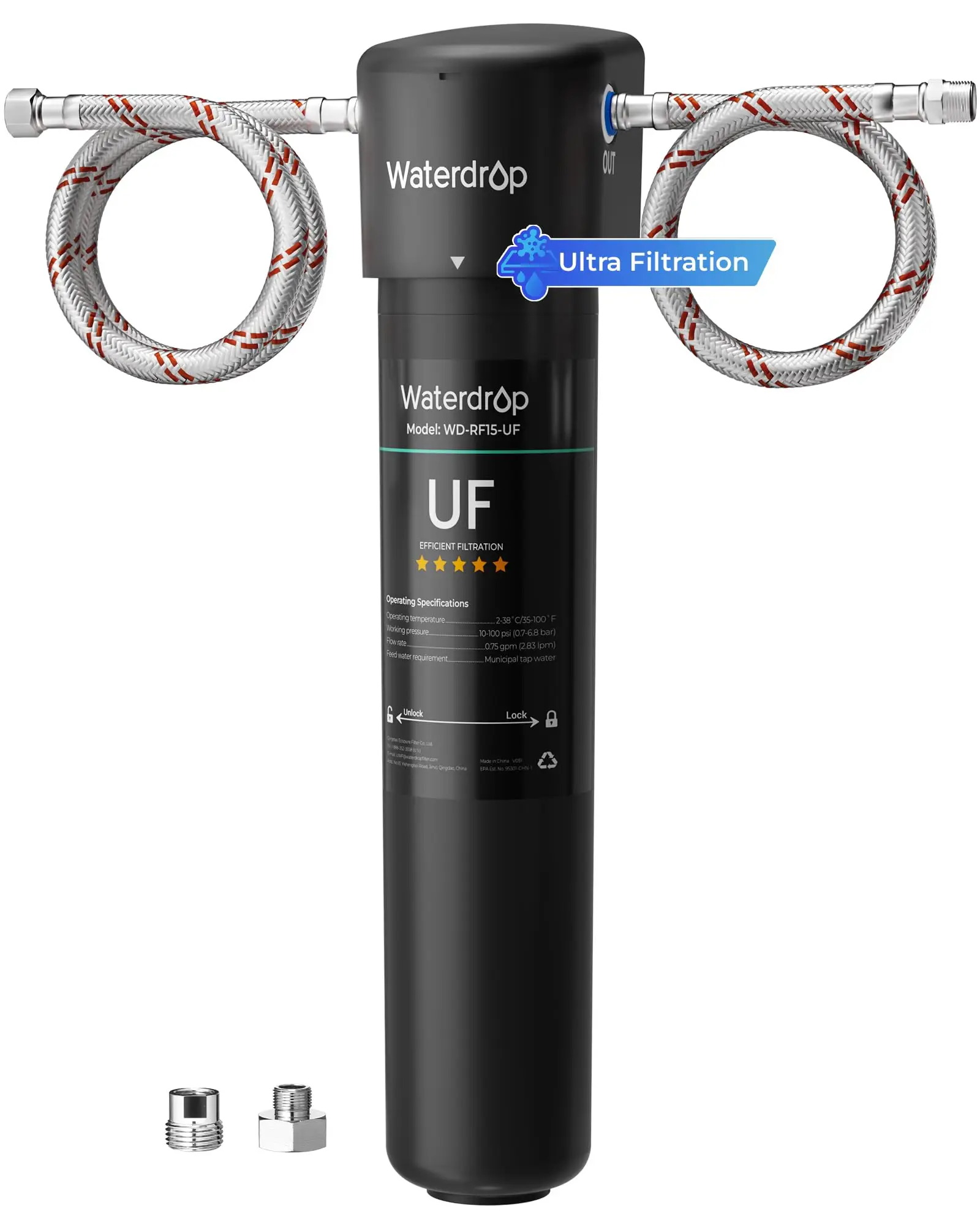 Waterdrop 15UA-UF 0.01 Μm Ultra Filtration Under Sink Water Filter System, Reduces Lead, Chlorine, Bad Taste & Odor, Connects Directly to Your Faucet, 2 Years