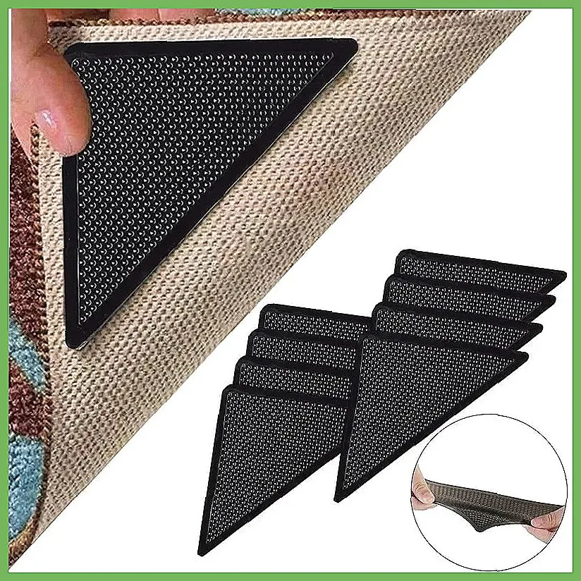8-Pack Triangle Carpet Grippers Anti-Slip Tile Floor Stickers Washable & Reusable Rug Corner Pads for Bathroom