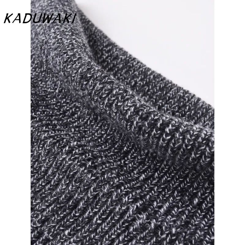 KADUWAKI Elegant Off Shoulder Cropped Sweater Autumn Ribbed Knitted Long Sleeve Slim Knitwear Pullover with Belt Кофта Женская