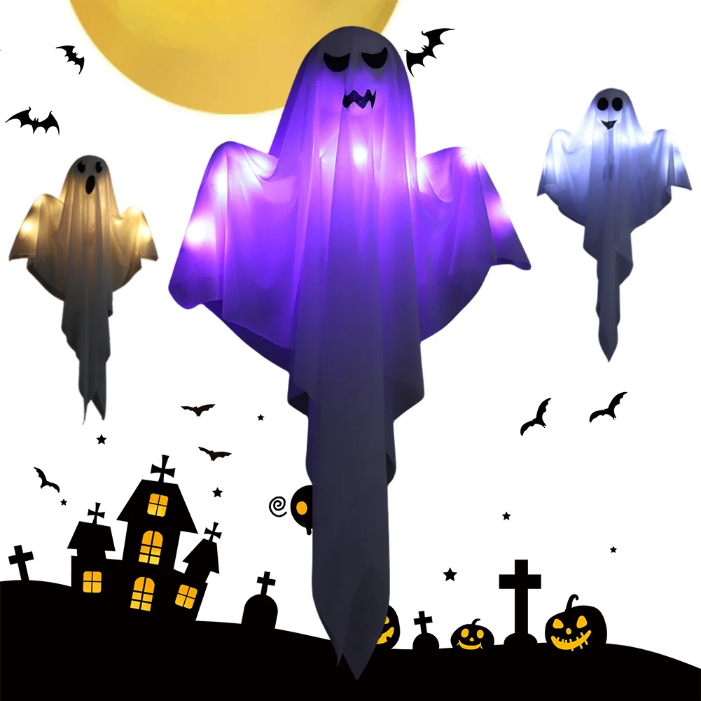 Halloween Ghost Decoration Outdoor LED Light Up Hanging Ghost Haunted House Bar Horror Props LED Glowing Party Decoration