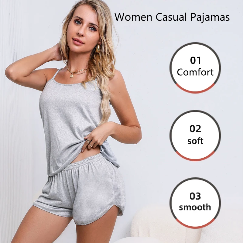 Women Pajamas Sleepwear Pajama Set Nightgowns Camisole Shorts Nightclothes Pink Gray XL XXL Summer Smooth Soft Casual