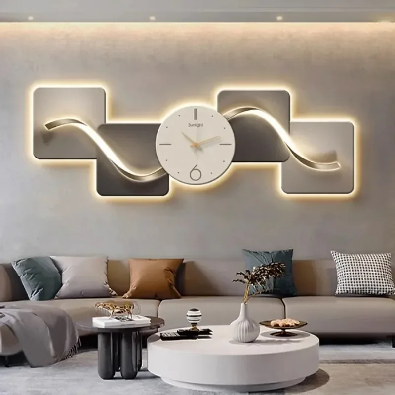 Living Room Decorative Painting Abstract with Clock Led Light Painting Modern Simple Sofa Background Wall Hanging Painting