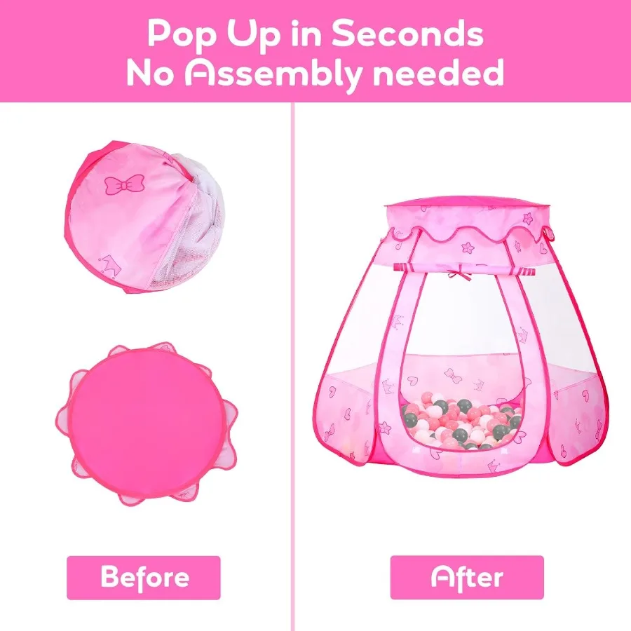 Baby Ball Pit for Toddler with 50 Balls Pop Up Play Tent for Girls Princess Toys for Indoor Outdoor Playhouse with Carry Bag