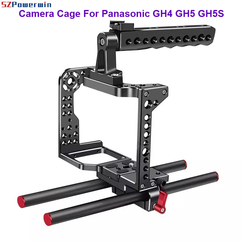 SZPowerwin For Panasonic GH4 GH5 GH5S Camera Cage | Top Handle Rig with Cold Shoe, 15mm Rod Mount & Tube Clamp Base