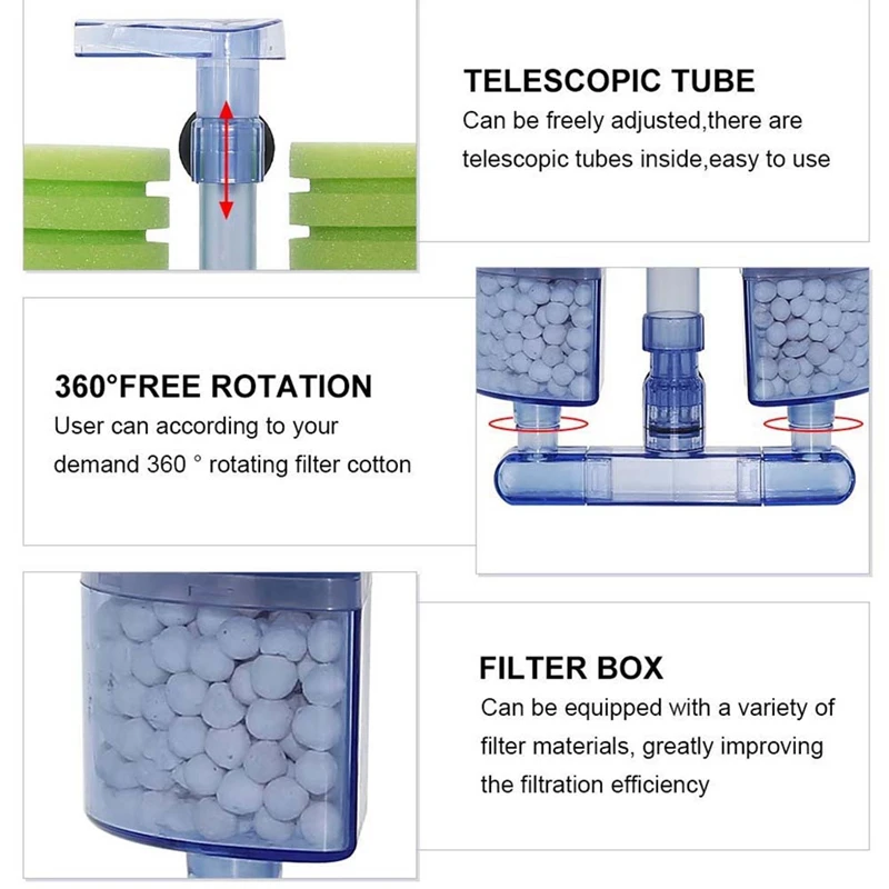 Aquarium Filter,Ultra Quiet Aquarium ฟองน้ํากรองชีวเคมี Fish Tank Air Pump Betta ทอด Aquarium Fish Tank Water Fall Double