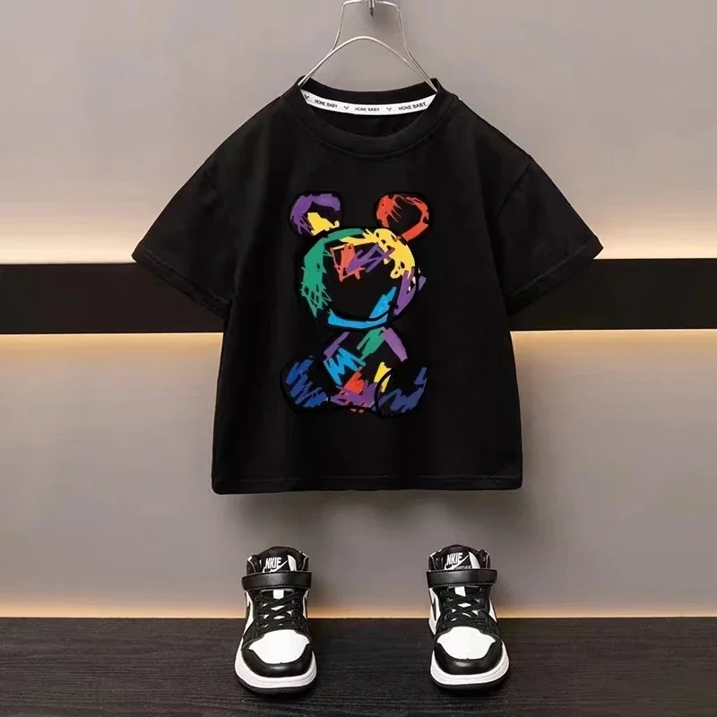 Boys cotton T-shirt cartoon graffiti bear print Girl T-shirt Summer high quality men women family wear casual short sleeve top