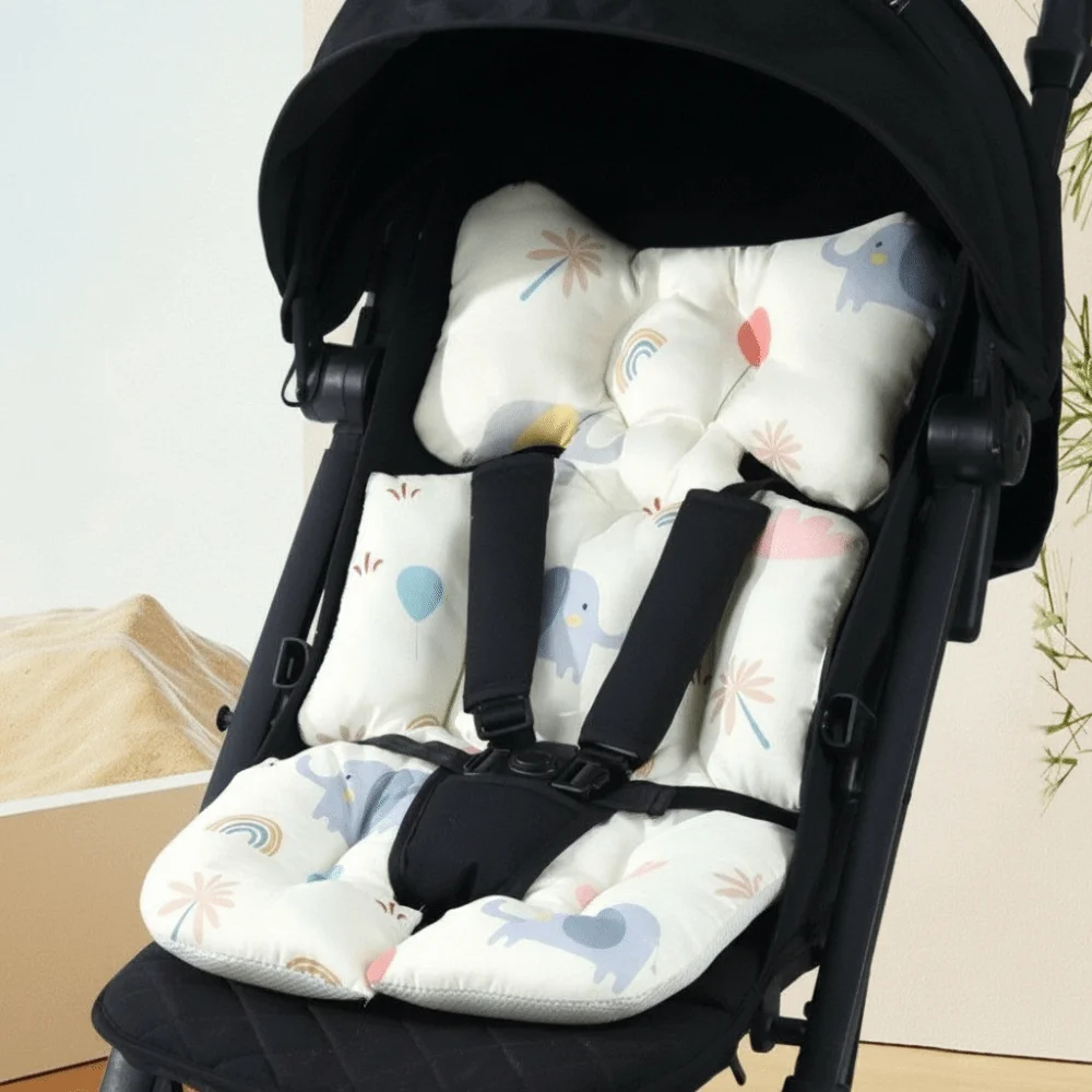 Cotton Stroller Seat Cushion Soft Cartoon Pattern High Chair Liner Pad Comfortable Protective Stroller Accessories