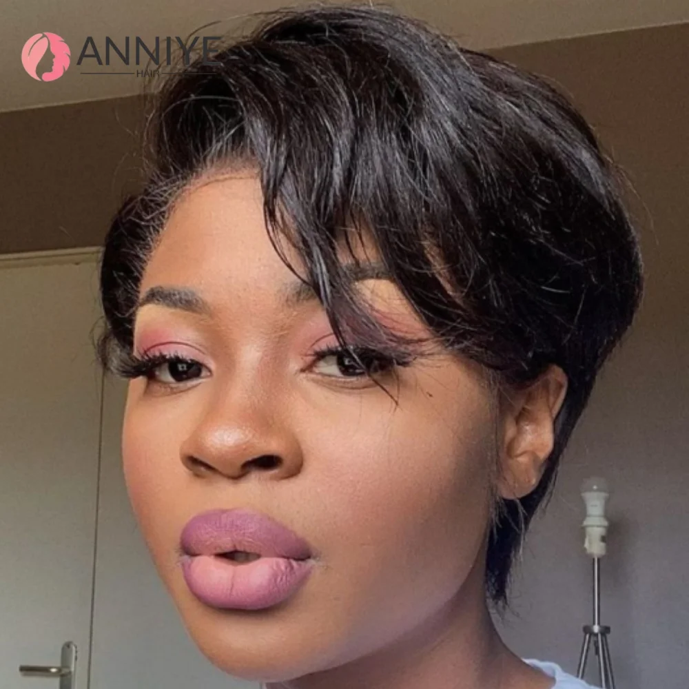 180%高密度レースフロントストレートウィッグピクシーカットウィッグ13x4フルレースウィッグボブウィッグ人毛ウィッグ女性用プレプラッキング済みANNIEEヘア