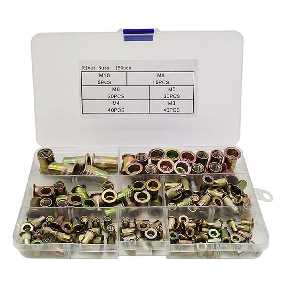 150PCS Rivet Nut Assortment Kit Zinc Plated Nutsert Set with 6 Sizes for Furniture Assembly and Automotive Projects