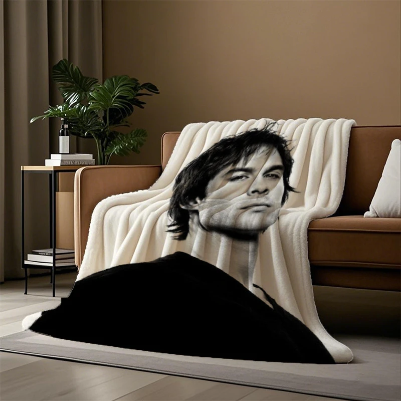 1pc Ian Somerhalder Blanket Single Sided 2D Print Soft Flannel Fleece Throw Blanket for Bed Couch Sofa Tv Show Fan Vibe for Gift