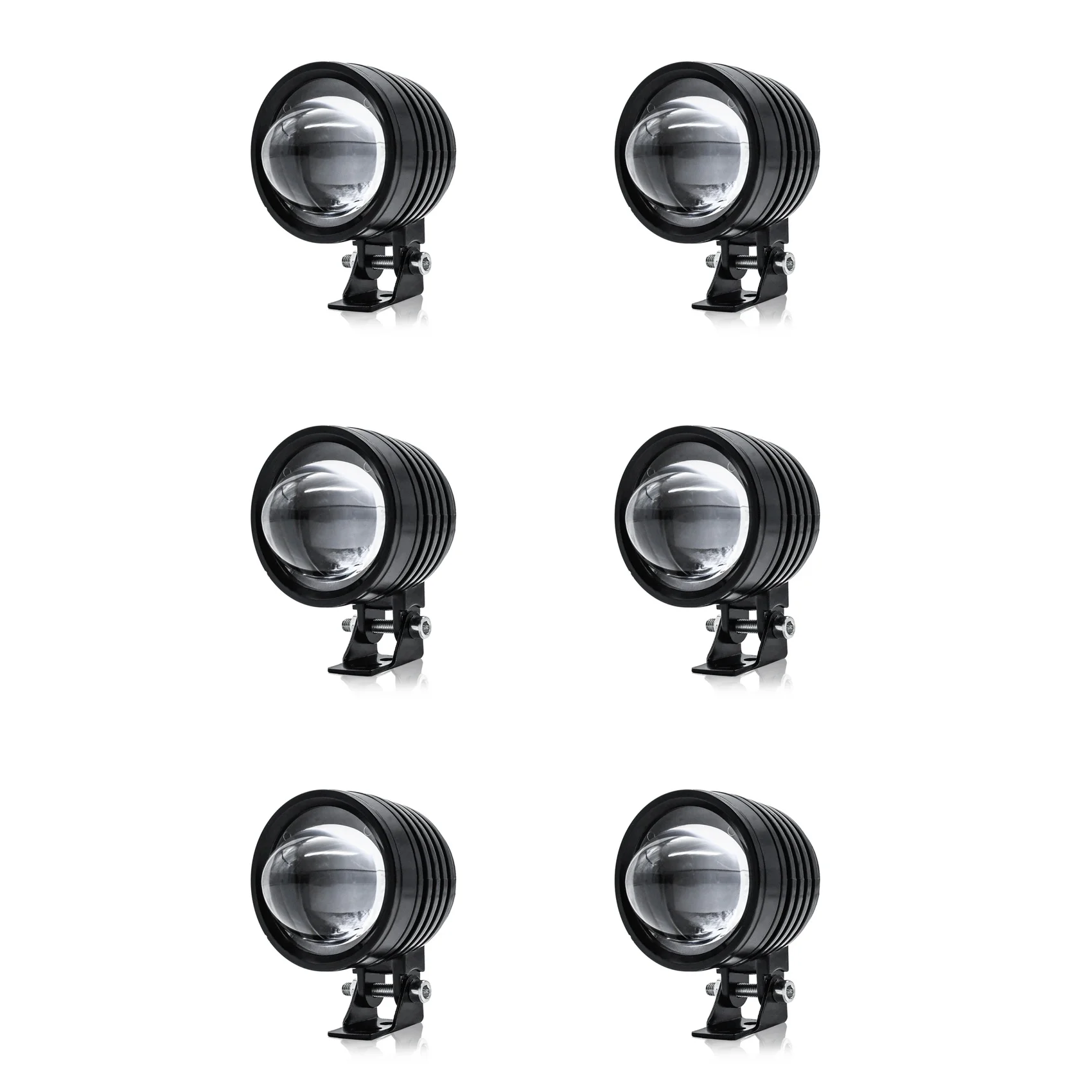 Superior-6Pcs 3 Inch Headlight 30W 6000LM Fisheye LED Motorbike Light Headlight Driving Fog Spotlights White+Amber Light