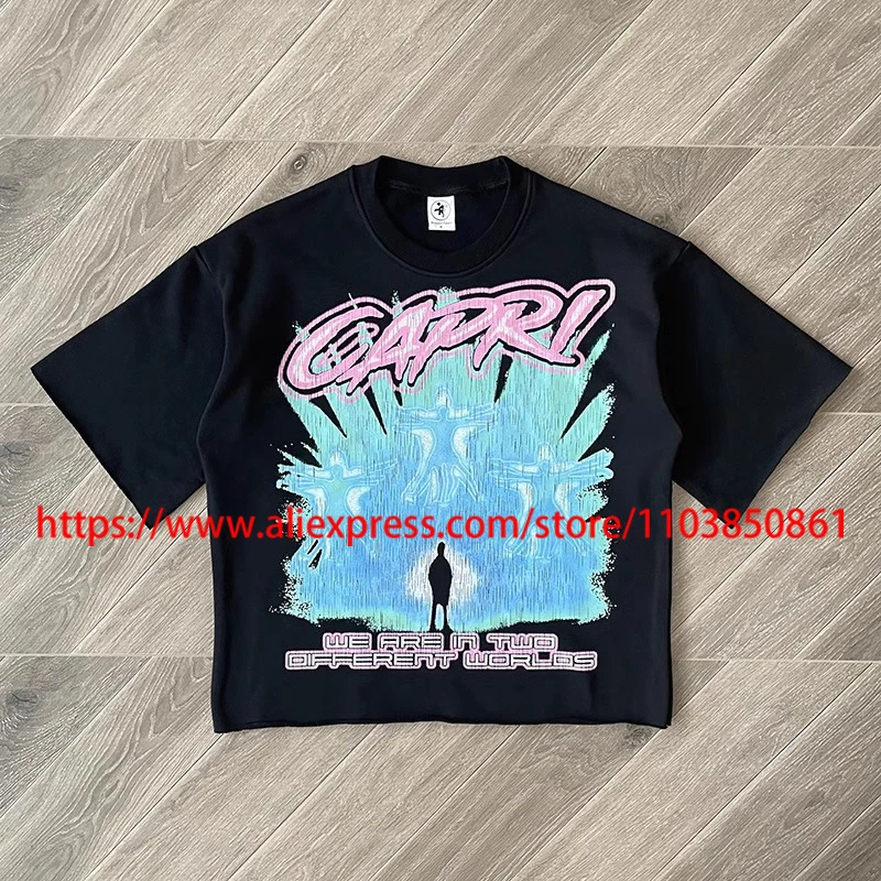 

2025 Streetwear Brand Project Capri Emergency T-shirt Fashion Pattern Logo Printed Tops Heavy Fabric Cotton Short Sleeve Tee