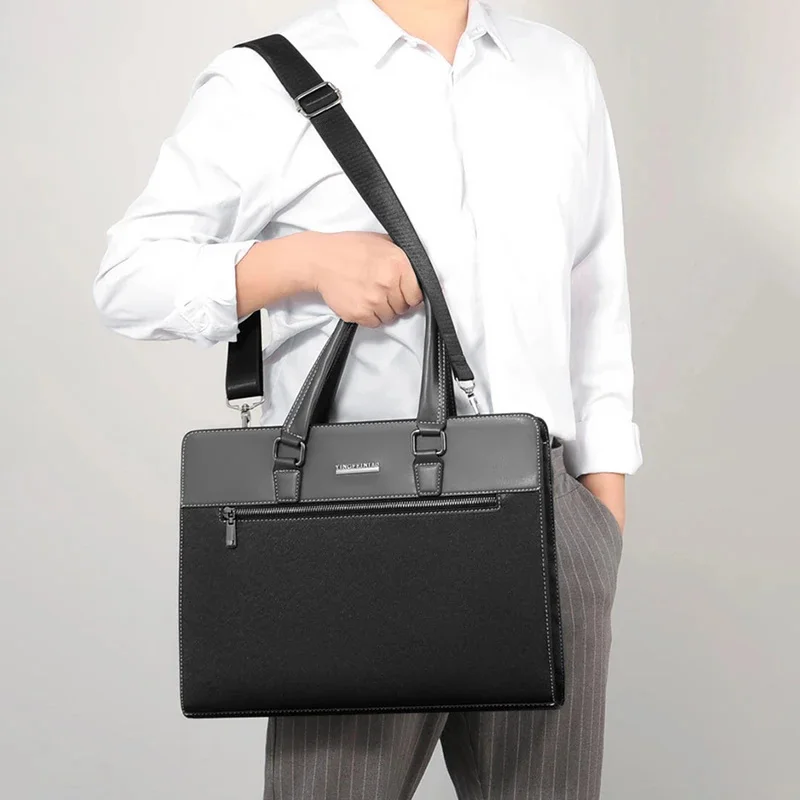 PVC Briefcase Bag For Men Laptop Executive Designer Office Handbag Shoulder Business Male Messenger Crossbody Side Portfolio