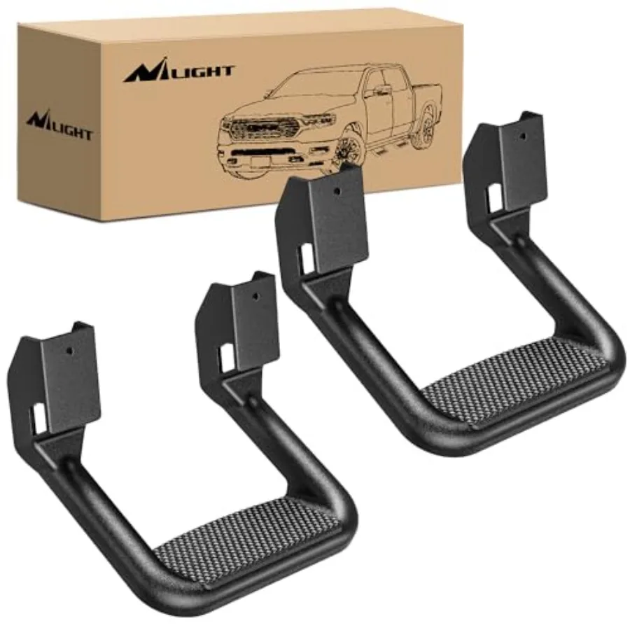 

Universal Side Step Slip-Proof Aluminum Side Hoop Steps Nerf Bars Assembly Black 2 Pcs for Chevy Ford Toyota GMC Dodge RAM