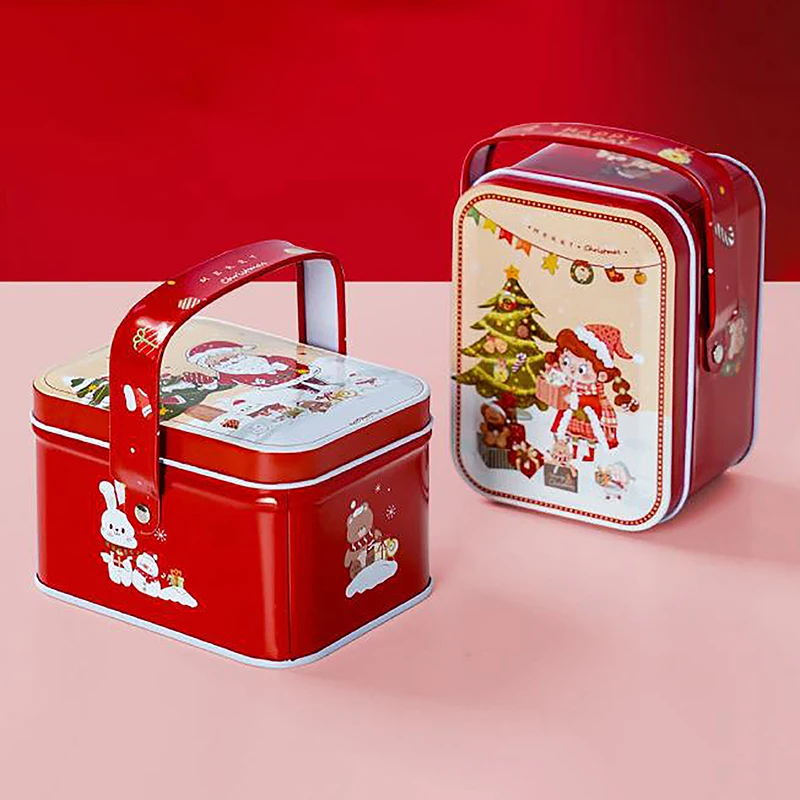 Christmas Tinplate Candy Box Cookie Chocolate Gifts Empty Boxes Iron Can Home Storage Box Xmas Party Supplies Navidad