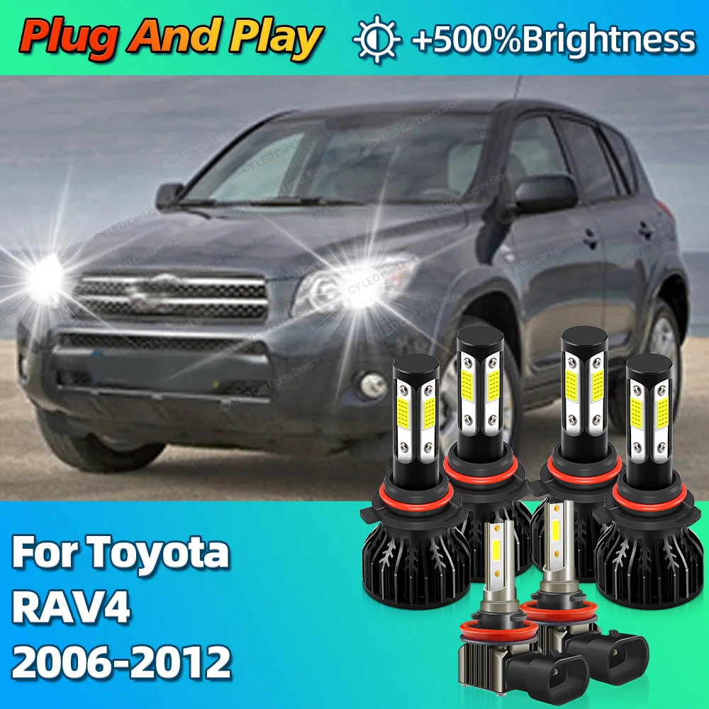 2/6Pcs Car Headlight LED Bulbs Turbo 30000Lm CANBUS Lights HB4 HB3 H11 6000K Fog Lamp For Toyota RAV4 2006 2007 2008 2009-2012