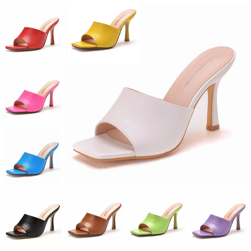 Women 9cm High Heels Mules Fetish Summer Sandals Stiletto Slippers Prom Platform Stripper Candy Color Shoes