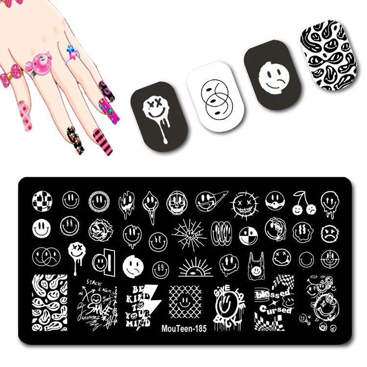 Mouteen Smiling Face Nail Stamp Crying Face Nail Stamping Plates Ghost Face Nail Stamp Templates for Nails #185