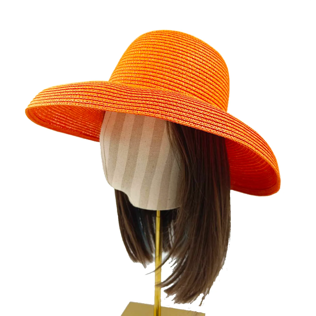 Orange hat 2023 new Hepburn style women\'s sun hat foldable beach hat big brim travel sunscreen sun hat  шляпа соломенная