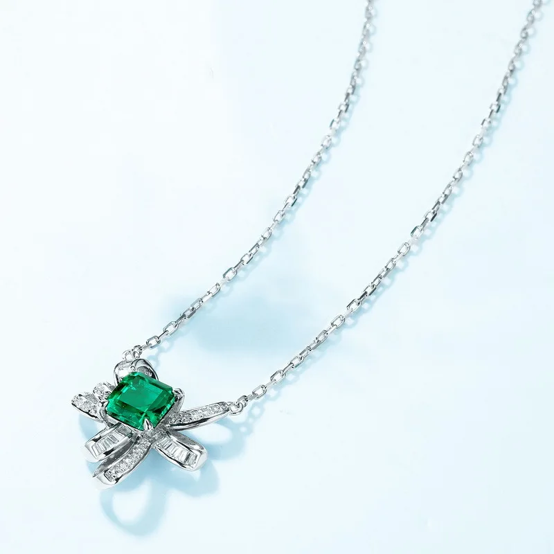 Europe and America Cross Border Brilliant Colorful Treasure Necklace Female S925 Silver Inlay Cultivated Emerald Clawbone