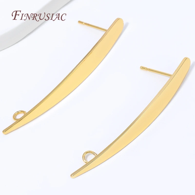 

18K Gold Plated Curved Bar Stud Earring Posts, Long Line Earring Base with Loop For DIY Jewelry Making Supplies Earring Blanks