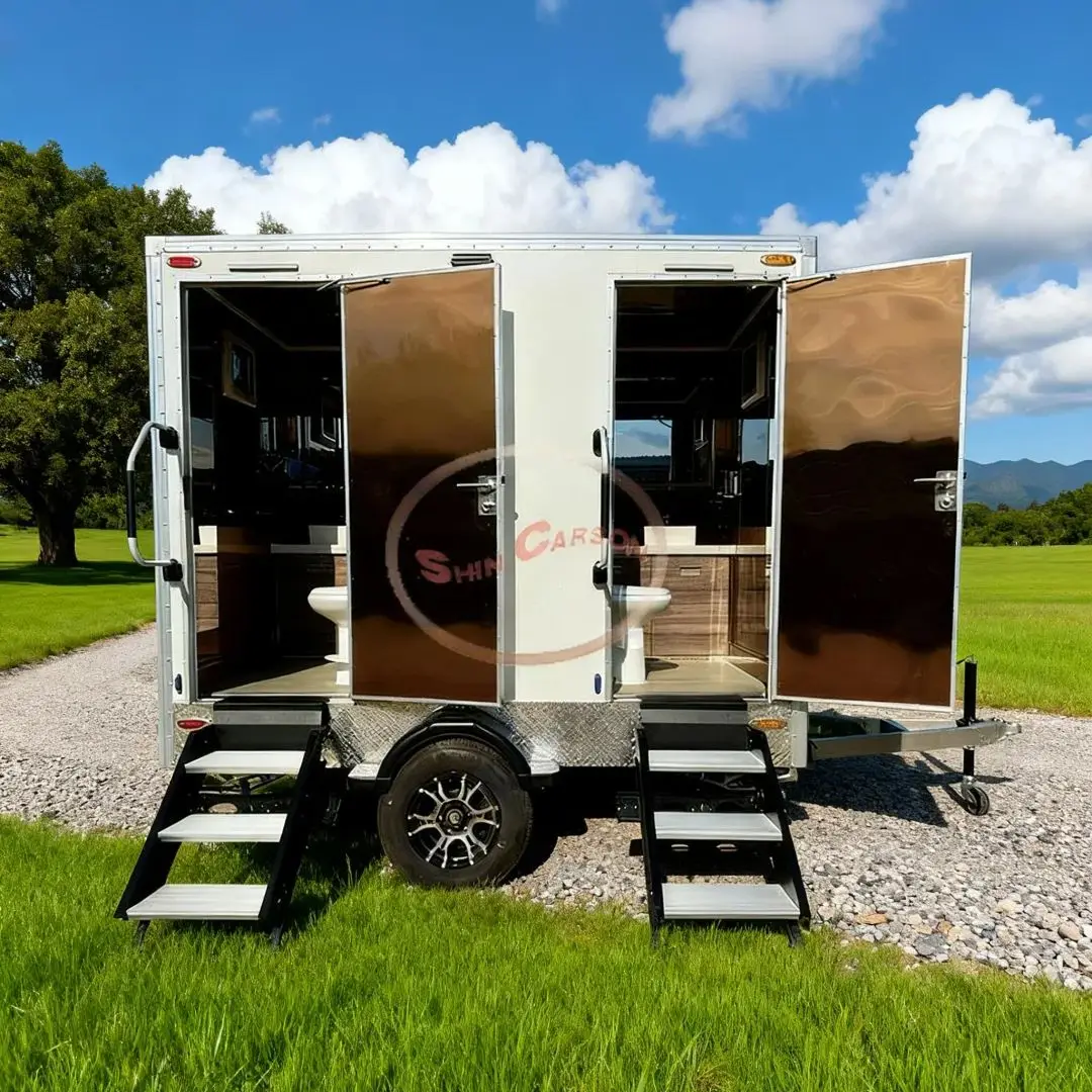 

Luxury Portable Toilet with Shower for Camping And Scenic Areas - Tile-Look Interior Non-Slip Floor Premium Experience Model