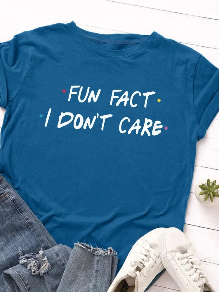 متعة حقيقة أنا لا أهتم رسالة طباعة المرأة تي شيرت قصير الأكمام س الرقبة فضفاضة المرأة التي شيرت السيدات تي شيرت بلايز Camisetas Mujer #1