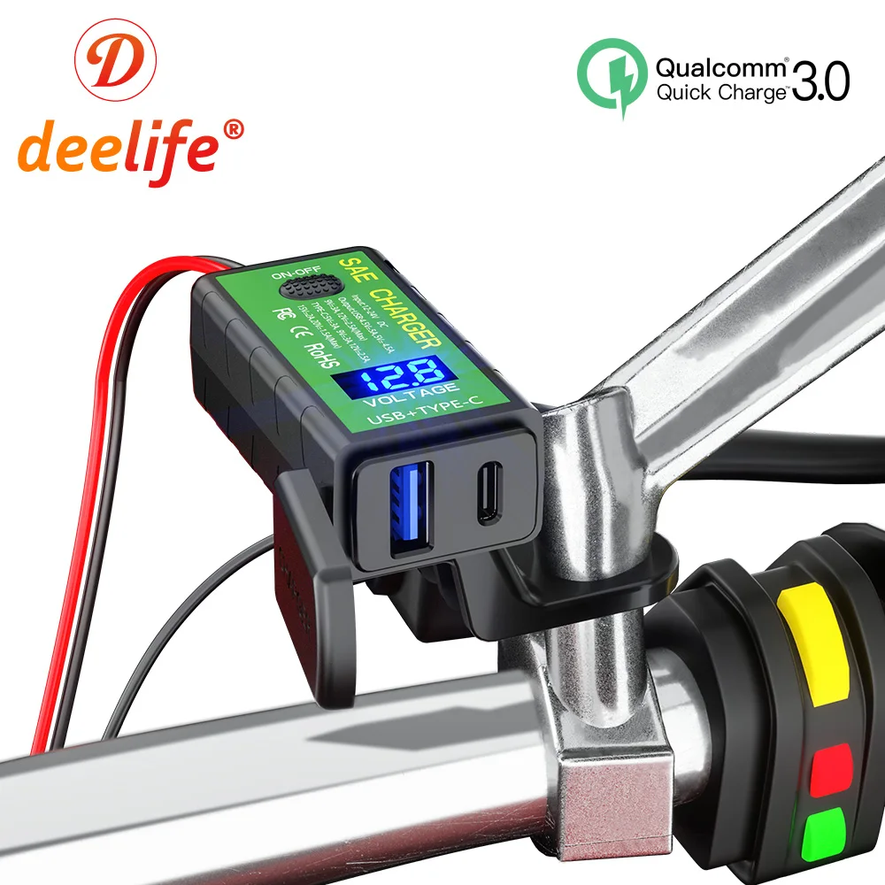 Deelife USB Motorcycle Charger Waterproof Voltmeter for Moto Motor Motorbike 12V Power Supply Socket Fast Charging Dual Port