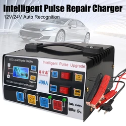 EU Plug 12V/24V 220W LCD Display Pulse Repair Fully Automatic High Power Intelligent Car Battery Charger