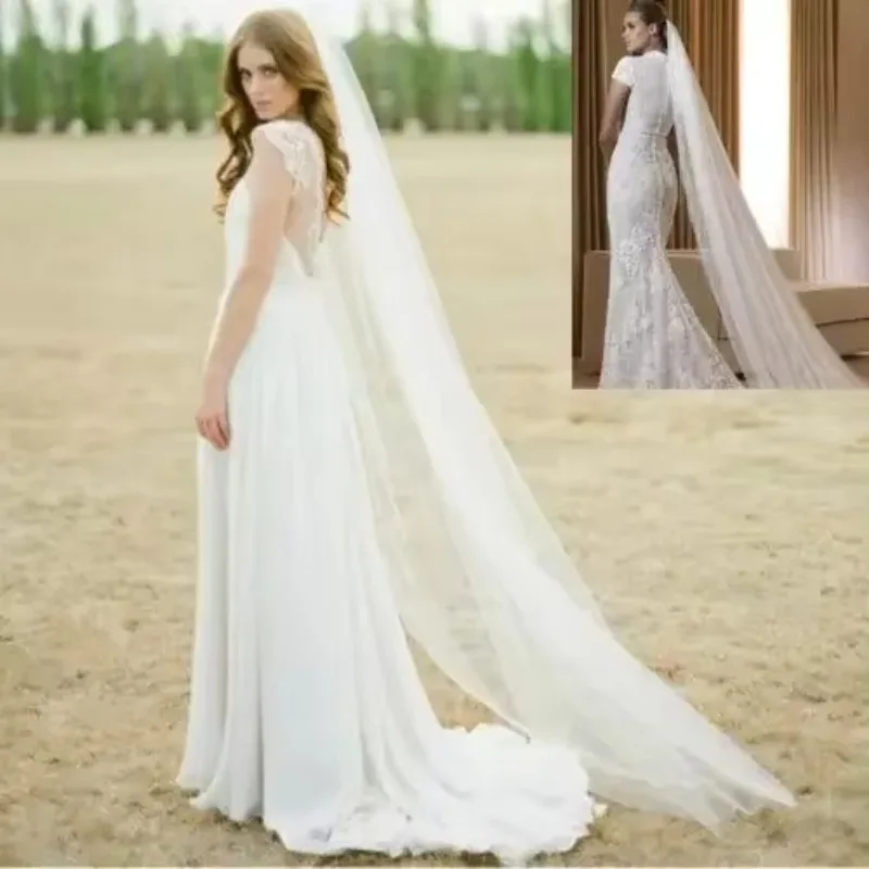 Hot Sale 1 Tier 2M Plain Tulle Wedding Bridal Veil With Metal Comb image 2