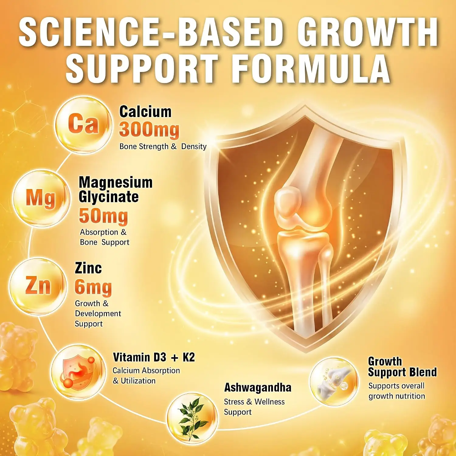 Height Growth Increase Pills Vitamin D3, Grow Tall Supplement, Calcium for Teens, Kids, Adults