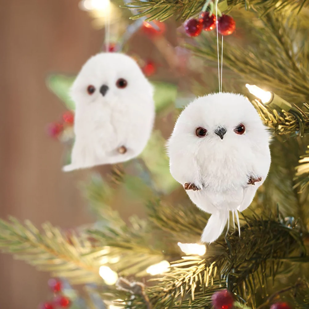 Colgante de búho de Navidad de 2 piezas, colgante de simulación de Animal para árbol de Navidad, decoración artesanal para fiesta en casa