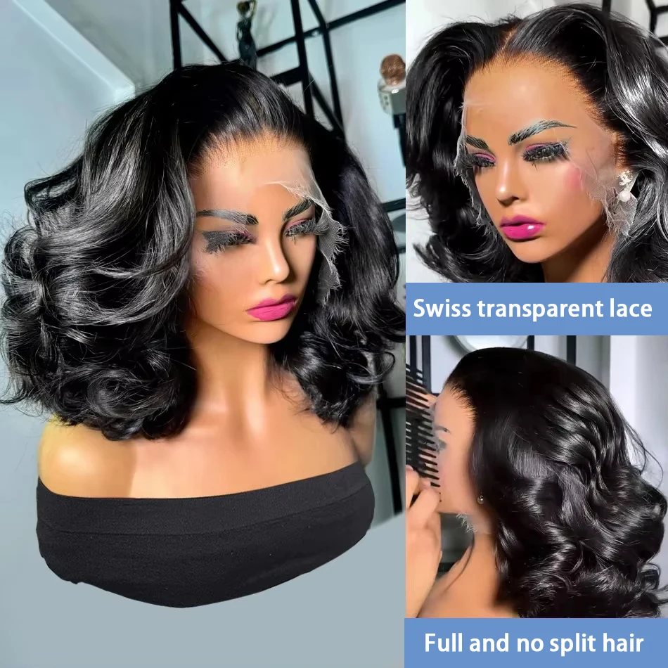 Body Wave Short Bob Body Wave Lace Frontal Wig 13x4 Lace Frontal Wig Brazilian 100% Remy Human Hair Wigs For Women Density 200