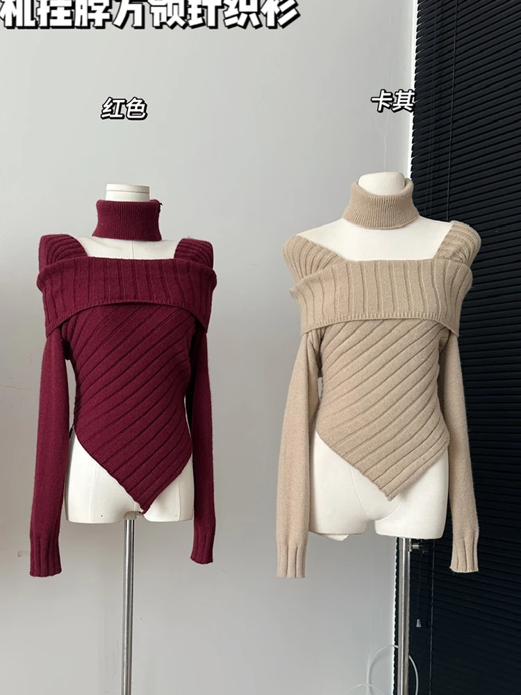 

Autumn Winter Women Korean Fashion Pullovers Gyaru Square Collar Sweater Long Sleeve Knitwear 2000s Aesthetic Jumper Vintage Ne