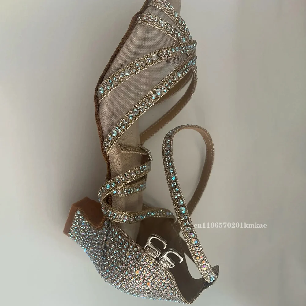 Latin Dance Shoes Women Rumba Samba Ballroom Party Ladies Dancing Heels Black Sexy Women Sandals Golden Wedding Shoes view 6