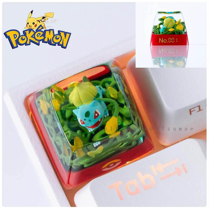 Japan Anime Pokemon Custom Resin Micro Transparent KeyCap Bulbasaur Keycaps Mechanical Creative Computer Keyboard Cap Cute Gift