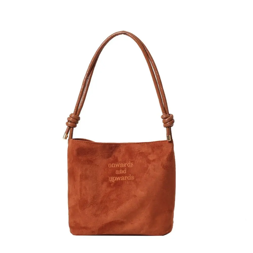 Large Capacity Women's Suede Bag Letter Pattern Magnetic Buckle Texture Matte Shoulder Bag Retro Lightweight Velvet PU Handbag