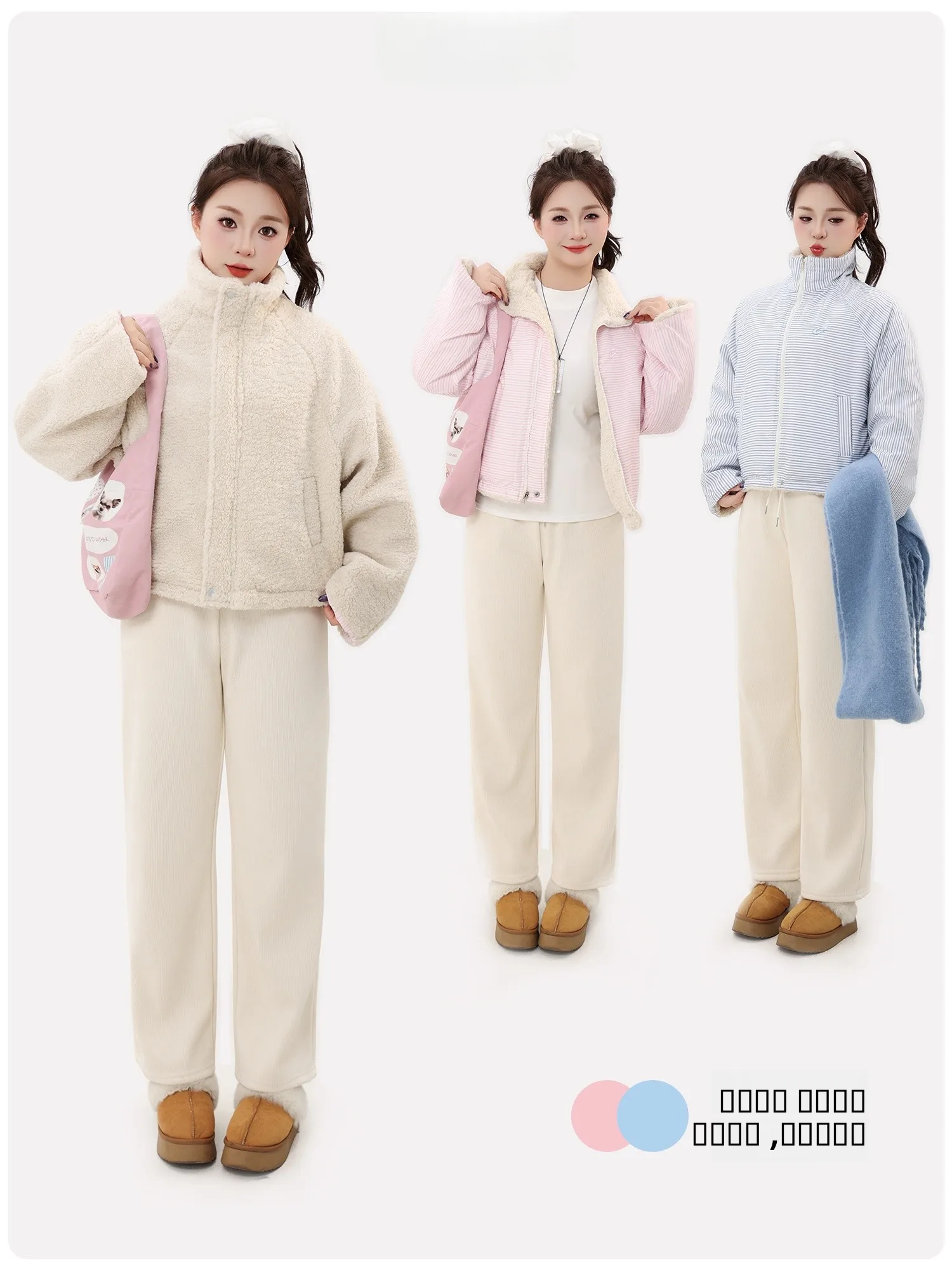 

plus Size Fluffy eepskin Cotton Jaet Striped Double-Sided Wear Sweet Princ Sle Thiened Long Sve Zipper ort Coat