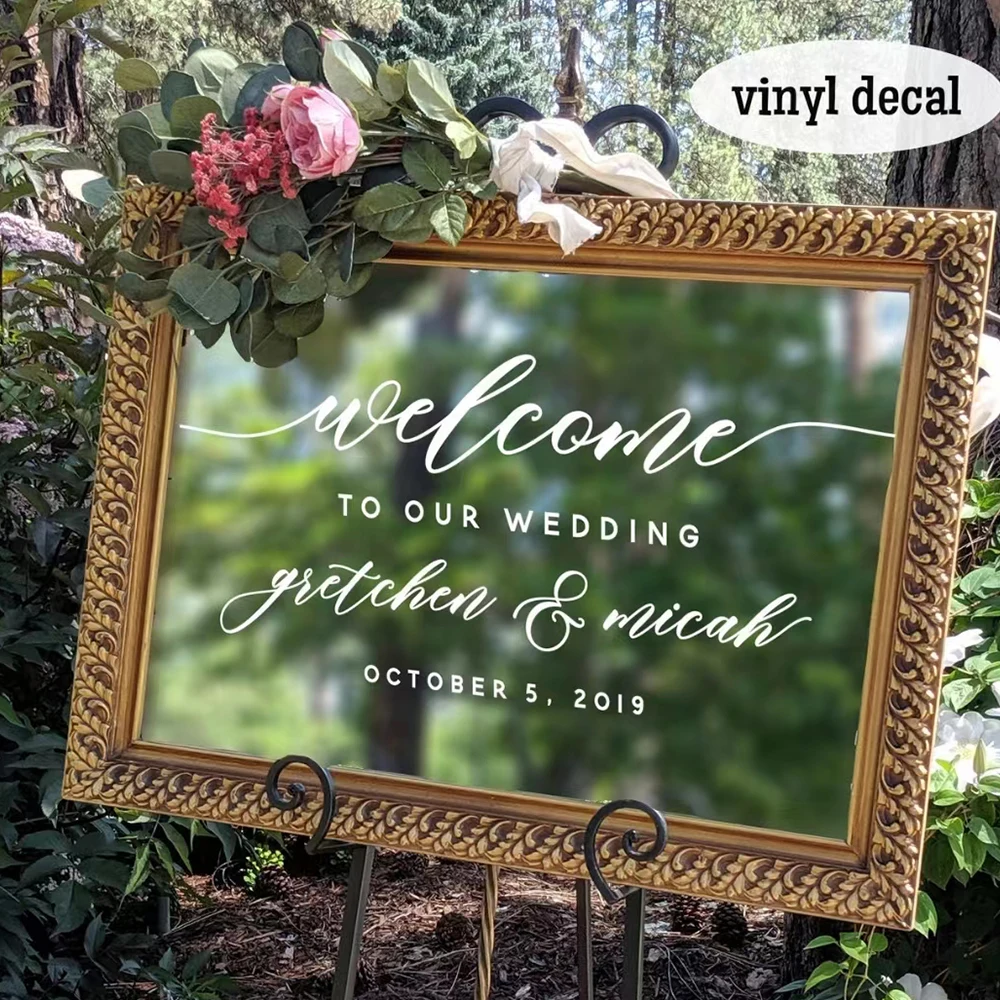 

Wedding Vinyl Decals Arch Mirror Wedding Welcome Stickers Customized Texts Mariage Vinyls Art Decors Mural