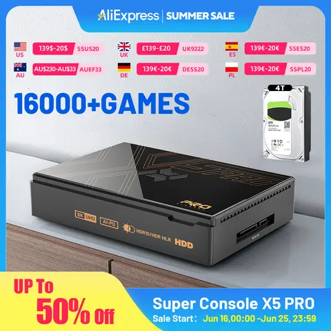 Kinhank 슈퍼 콘솔 X5 PRO 레트로 비디오 게임 콘솔 RK3588 8GDDR4, 4T HDD 16000+ 게임 플러그 앤 플레이, PS2/PS1/SS/DC/N64