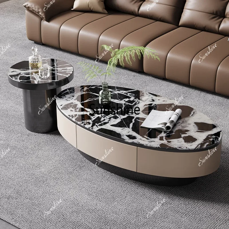 Italian light luxury marble coffee table living room home high-end belt storage coffee tableTJ