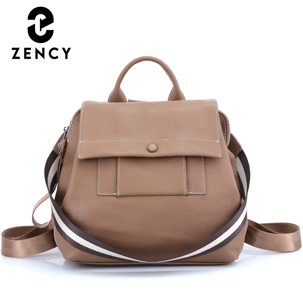 Zency Soft Top-layer Cowhide Leather Backpack Winter Fashion Classic Design For Teenagers School Bag Casual Daypack Shoulder Bag