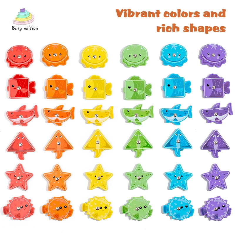 Jeu de Cognition Montessori pour enfants, jouet d'apprentissage, éducatif précoce, tri des formes de couleurs, jouets en bois pour enfants, jouet de pêche