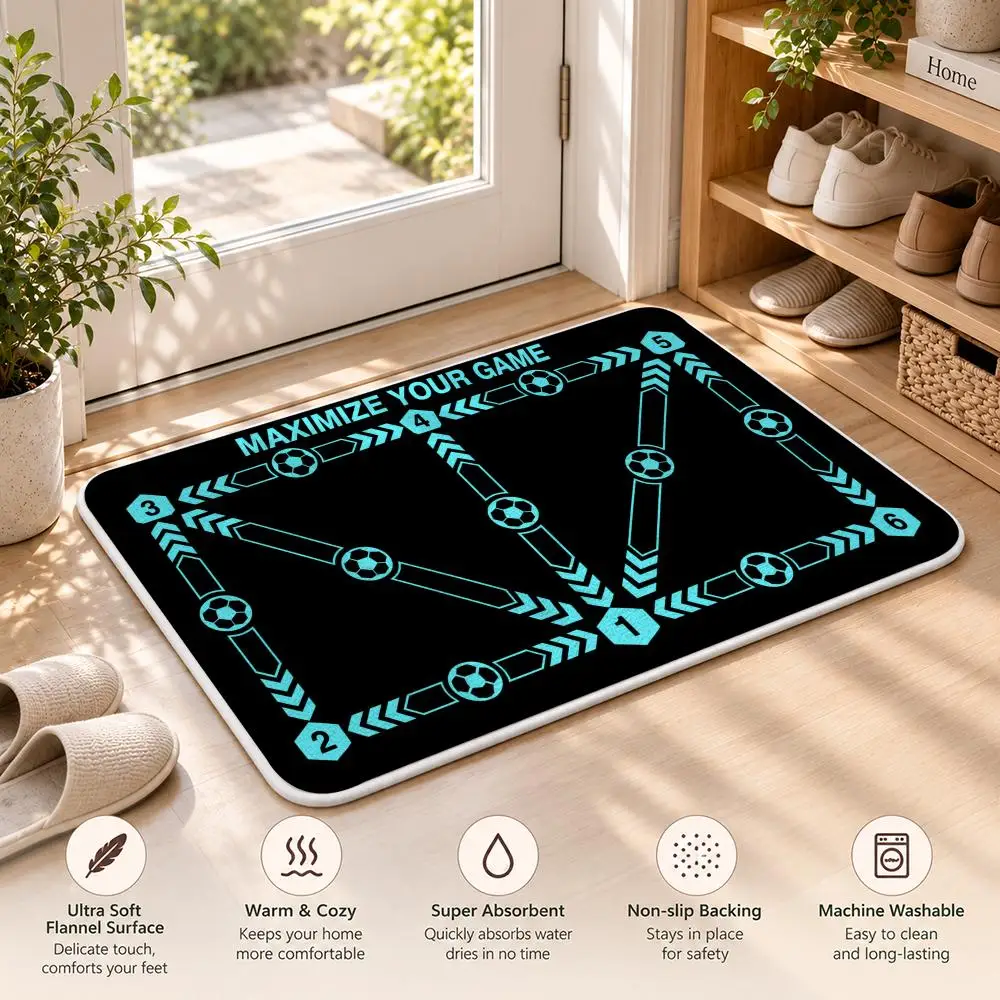 Soccer Agility Floor Mat Soft Flannel Floor Mat Cloud Feel Non-slip Bath Rug Machine Washable Foam Carpet Door Mat 4