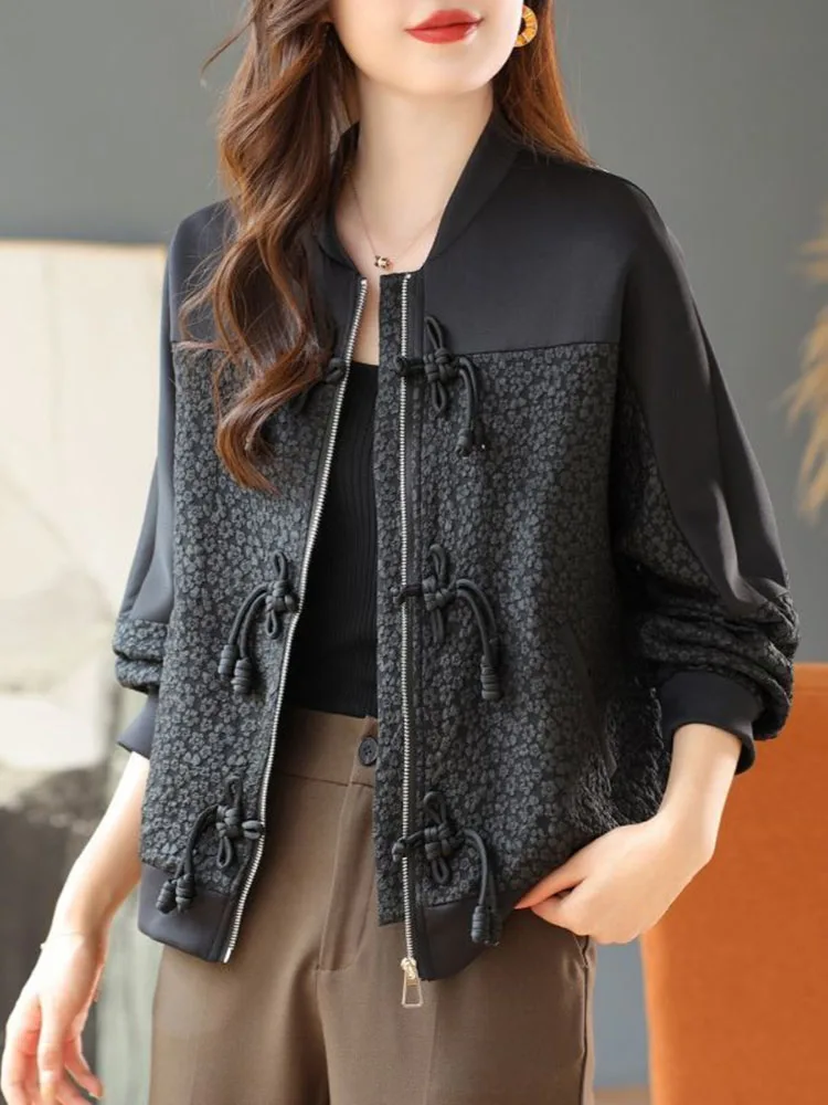2025 Spring Autumn Korean Edition New Design Fashionable and Unique Splicing Plate Buckle Jacquard Loose Jacket Coat