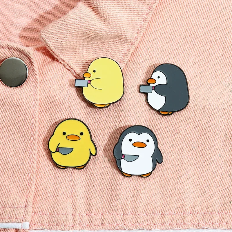 Cartoon Penguin Enamel Pin Badge Chick Knife Animal Cute Brooch Jewelry Women Lapel Backpack Gift Wholesale